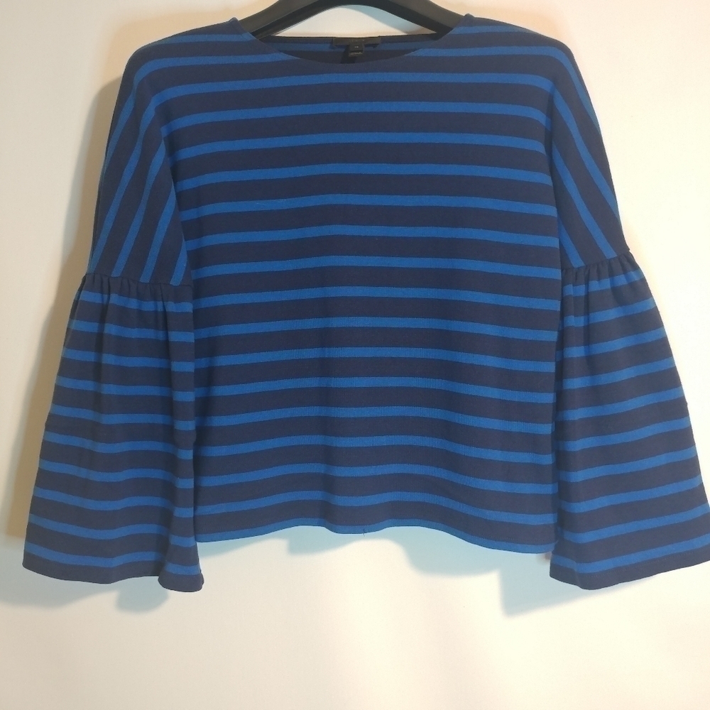 J.Crew Blue Striped Bell Sleeve Cropped Sweater - Picture 5 of 8